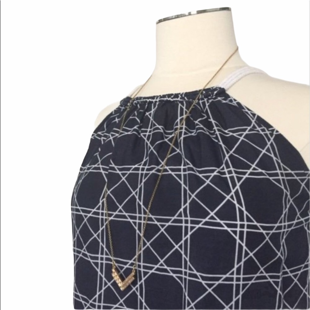 BANANA REPUBLIC Petite Silk Blend Basket Weave Top Sleeveless Blue White Sz SP
